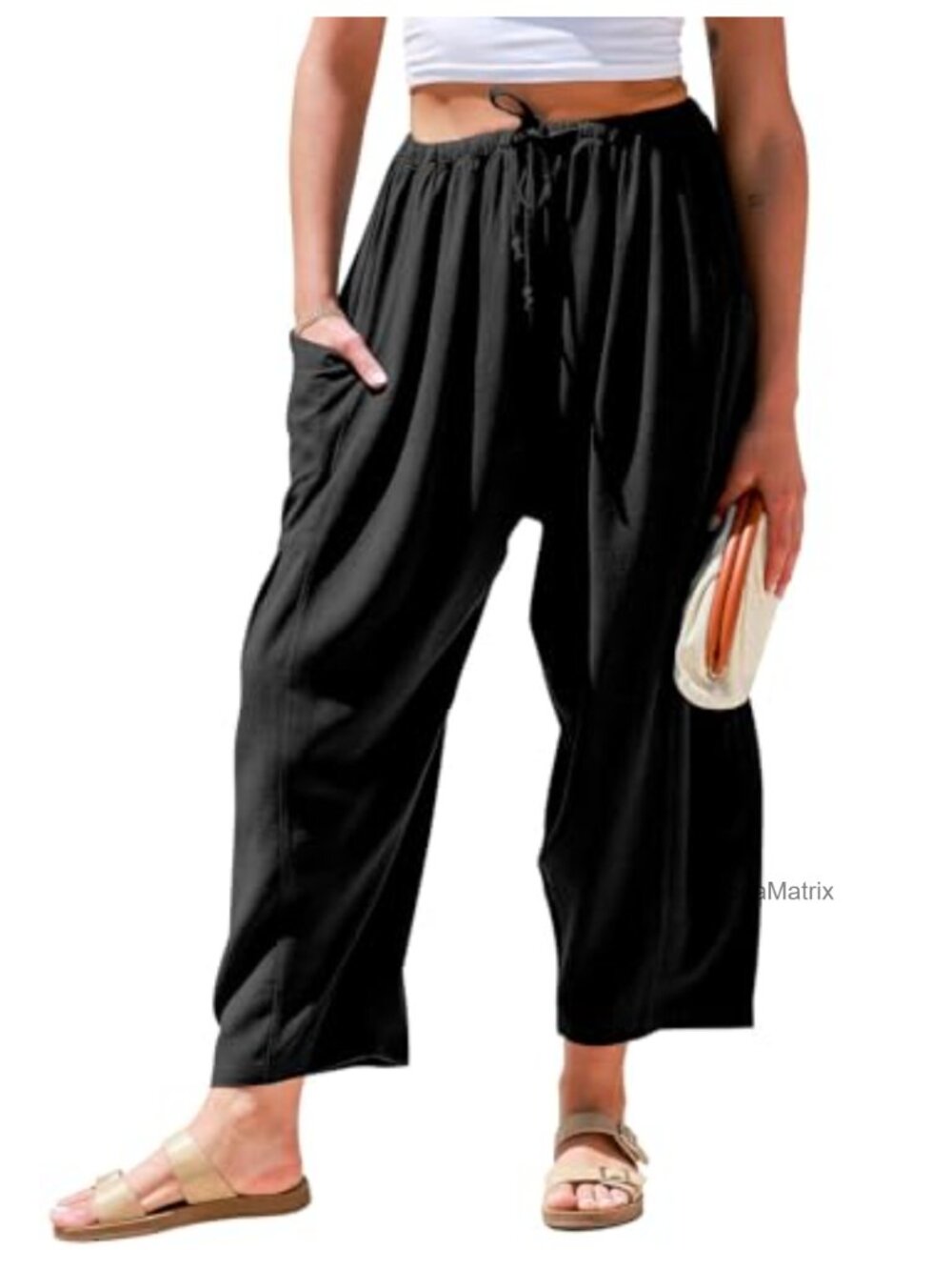 Linen Wide Leg Pants Casual Palazzo Harem Pants with Pockets